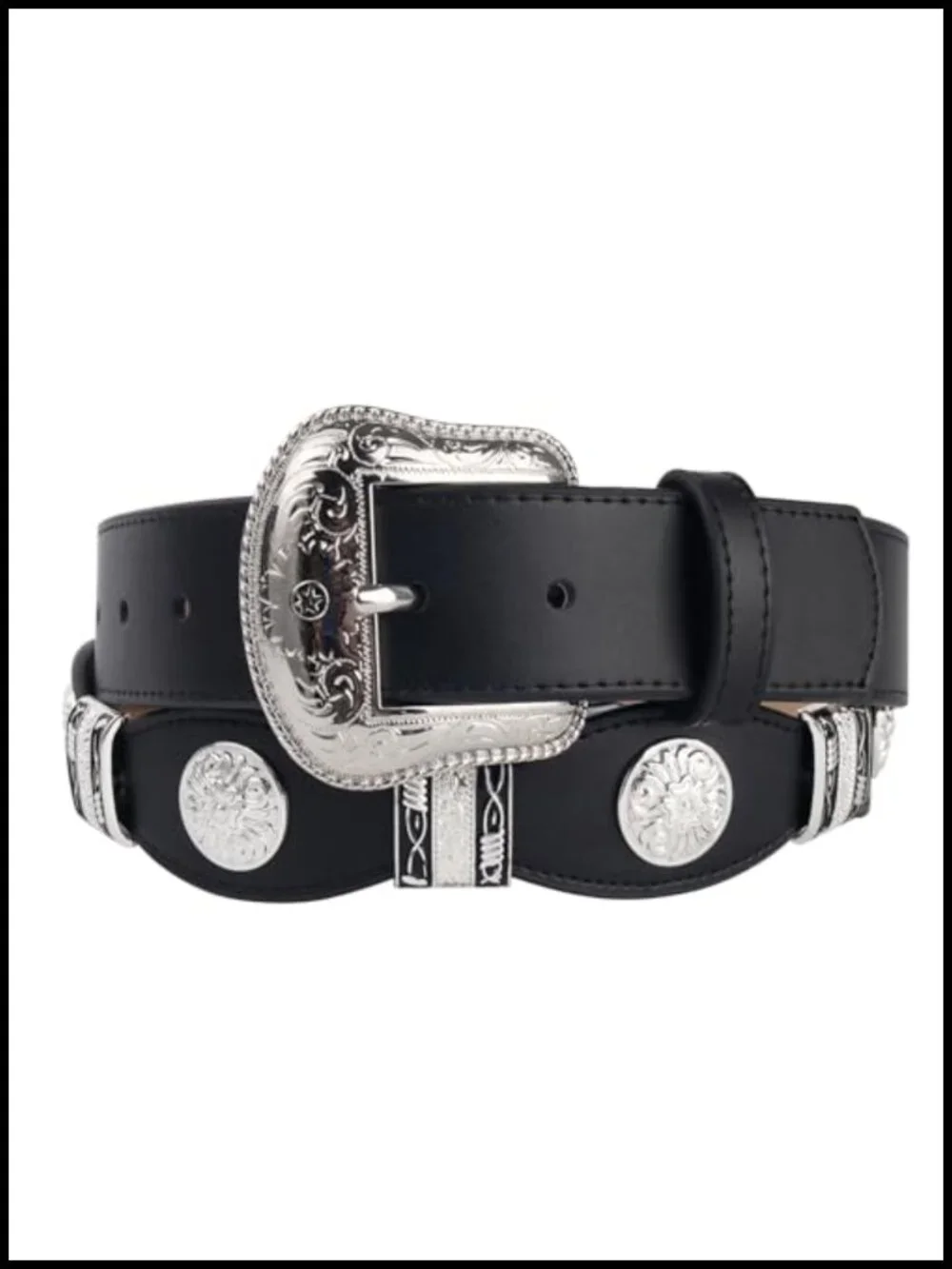 Men's Western Ranger Belt Full Grain Leather Scalloped Design Silver Conchos